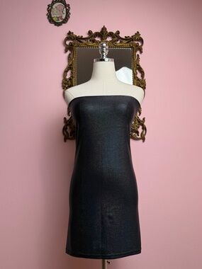American Apparel Black Holographic Shiny Too Short Tube Strapless Dress Medium